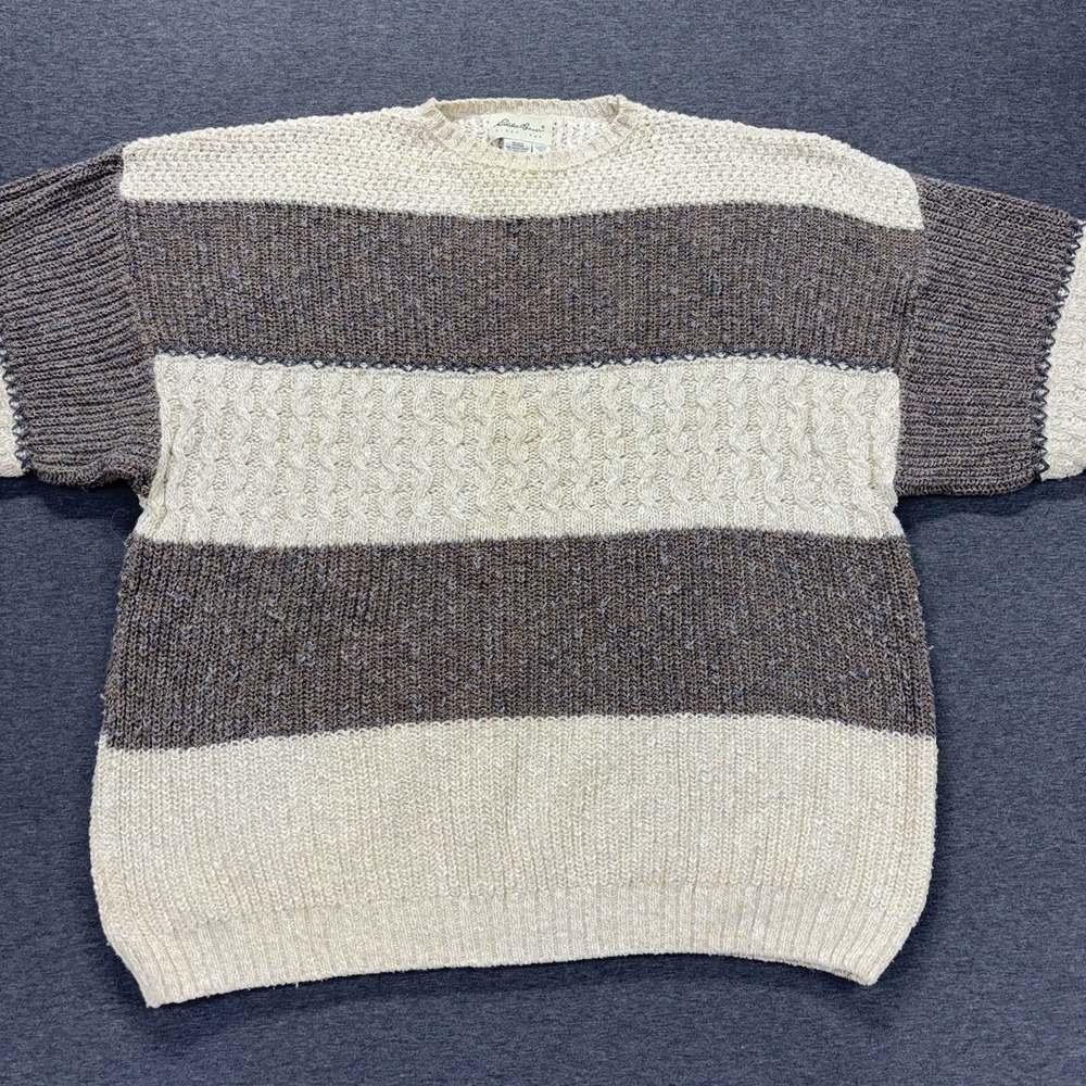 VTG Eddie Bauer Sweater Mens 2XL Tall Brown Chunky Cable Knit Wool Fisherman USA - Picture 3 of 8